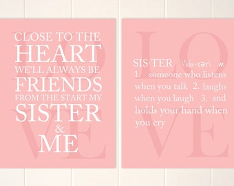 Sisters wall art, sisters quote art, sisters, siblings art, twin girls wall art, girls room decor, children wall art, kids posters