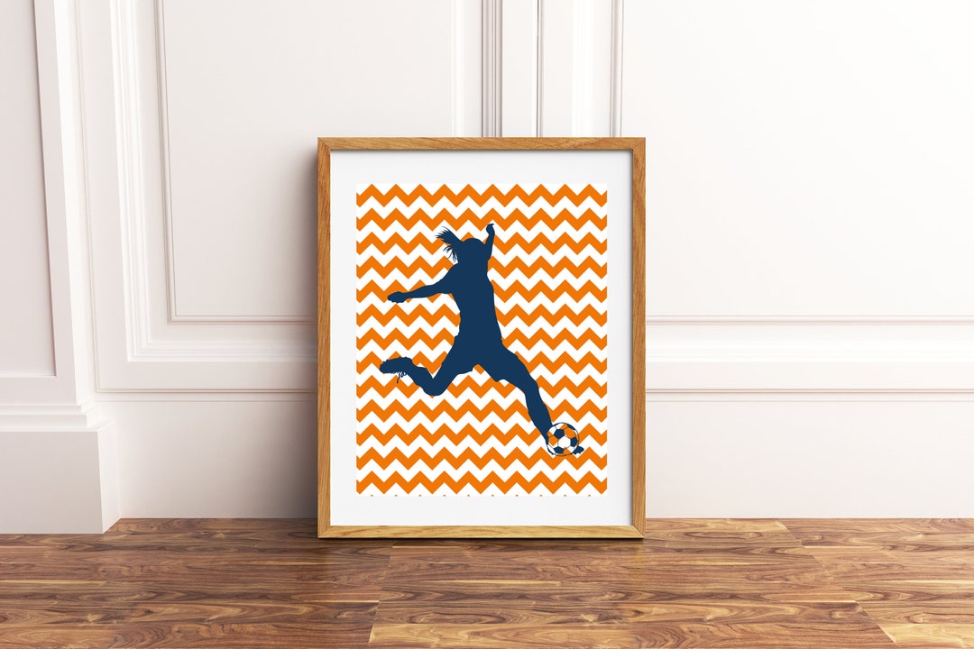 Soccer Theme Room Decor, Sports Theme Wall Art, Soccer Girl, Girl Kicking a Ball, Chevron Wall