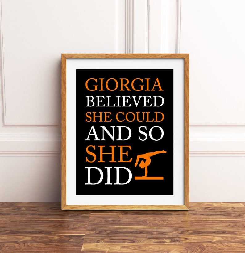 She believed she could girls wall art teen girl art gymnastics choose your colors girls inspirational quote girls sports art