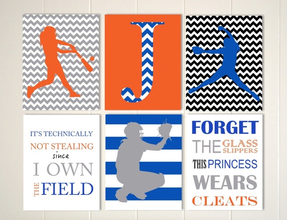 Girls Gift Idea Softball Girls Wall Art Softball Room Decor Girls Sports Art Softball Catcher Softball Batter Set Of 6