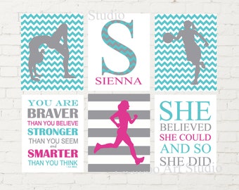 Runner girl art print, gymnastics backbend print art, girl basketball, girl athletes room decor., bedroom wall art, teen girl art, set of 6