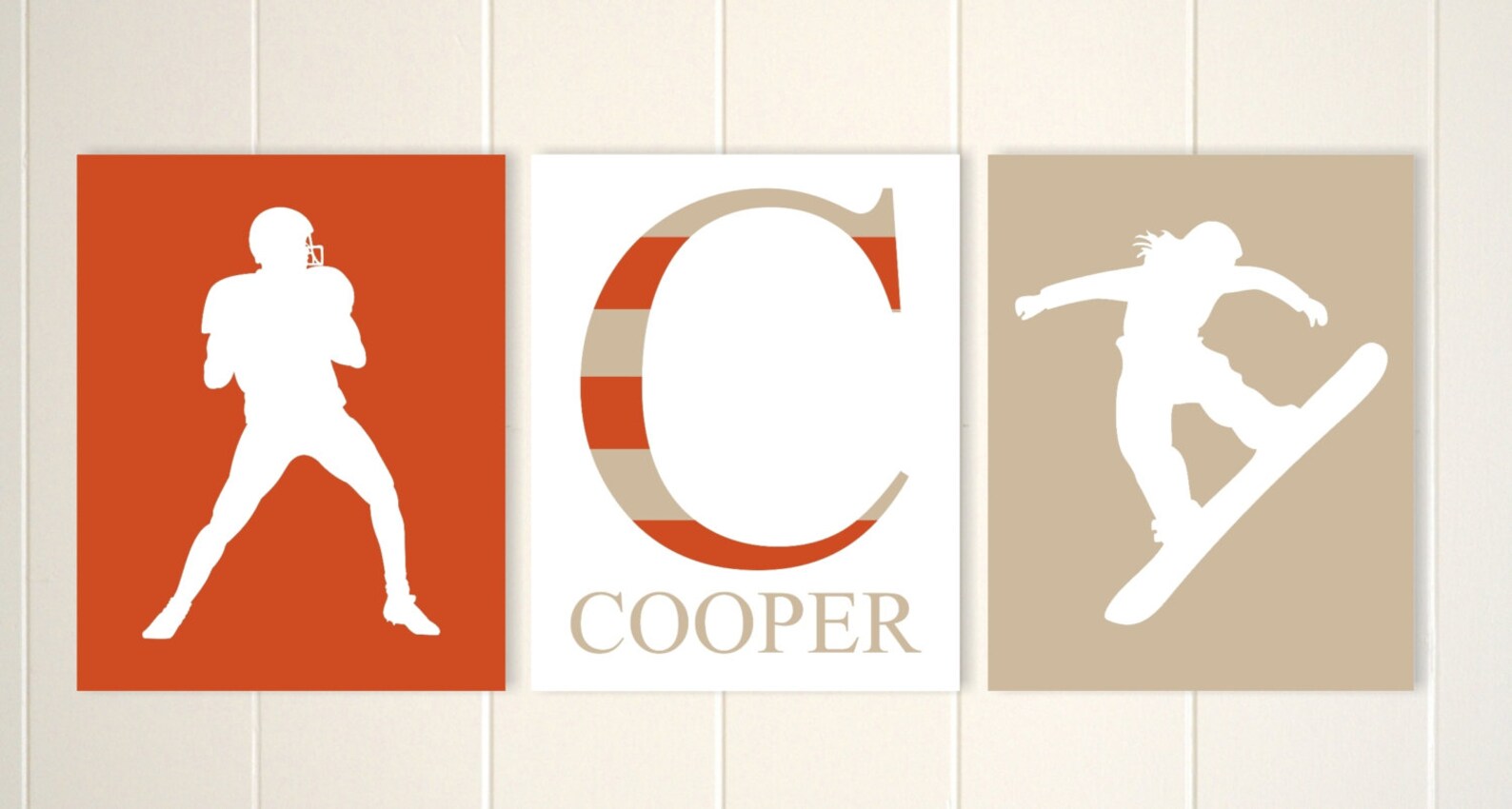 Football Wall Art Snowboarding Wall Art Boys Monogram Art Etsy