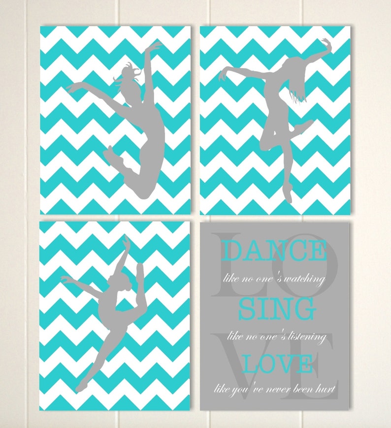 Girls room decor, hip hop art, dance art, girls wall art, dorm poster, childrens poster, chevron wall art, custom colors, set of 4 prints image 4