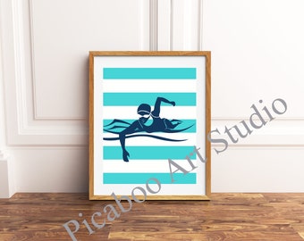 Female freestyle swimmer, swimmer wall art, girl swimmer, girls bedroom decor, custom art for kids, choose your sports and colors