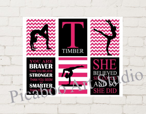 Collage Art Print Hot Pink And Black Room Decor Girls Room Wall Art Gymnastics Colllage Gymnast Room Decor Athlete Inspirational Art