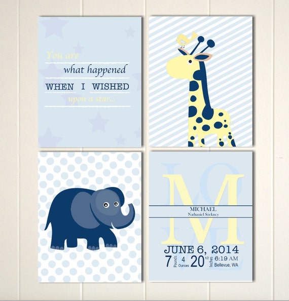 Elephant Giraffe Nursery Art Baby Boy Nursery Navy Nursery | Etsy