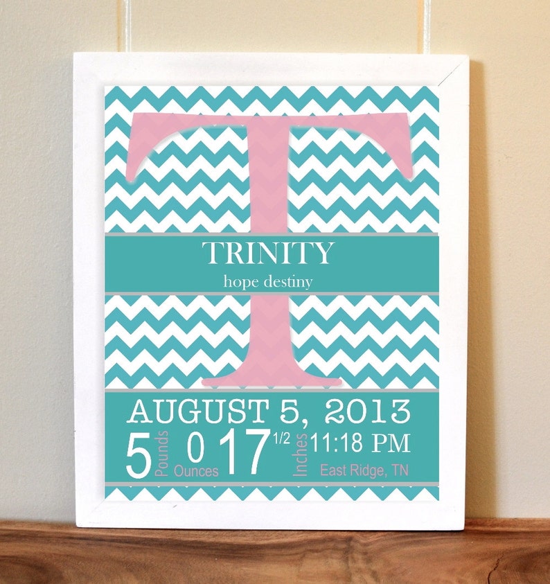 nursery art Baby boy nursery custom nursery art birth details chevron pattern nursery monogram birth stats baby girl nursery