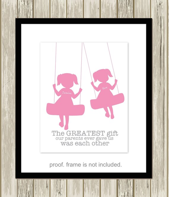 Sister Wall Art Siblings Art Shared Room Decor Playroom Art Sisters Quote Custom Colors