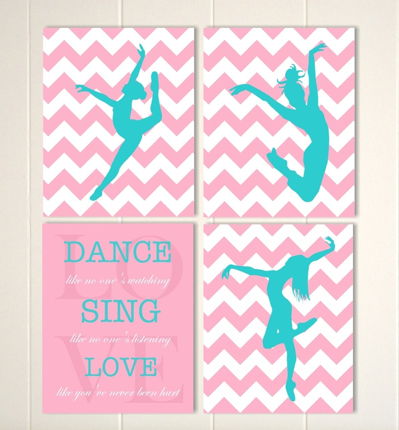 Girls room decor, hip hop art, dance art, girls wall art, dorm poster, childrens poster, chevron wall art, custom colors, set of 4 prints image 3