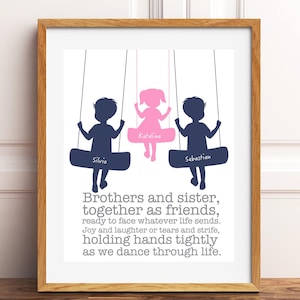 Multiple siblings wall art, brother and sister wall art, sibling quote, playroom decor, kids room wall art, custom colors