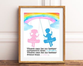 Rainbow kids room wall art, twins wall art, brother sister art, boy girl twins art, rainbow art, siblings quotes, custom names, custom art