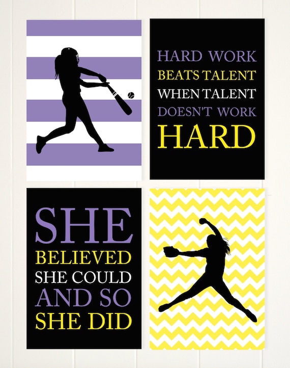 Girls Softball Wall Art Softball Room Decor Pitcher Batter Etsy