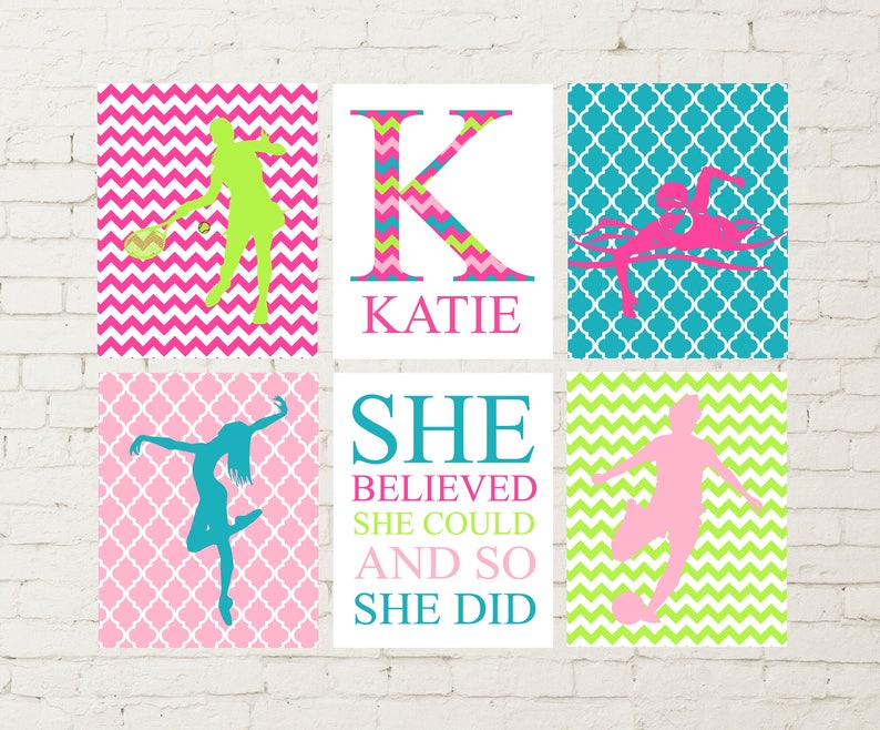 Gift for girl softball set of 6 girls wall art softball wall art softball quotes softball girls room inspirational girls sports art