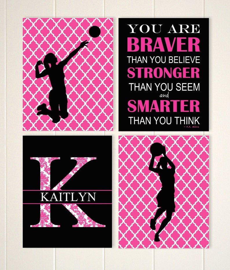 girls volleyball Sports room decor custom colors set of 4 prints teen girl gift girls basketball girls wall art teen girls room art