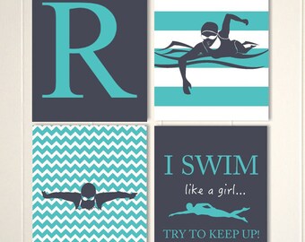 Swimmer wall art, swimming, girls gift idea, girls wall art, monogram art, inspirational art, simmer girl, choose your colors and sports