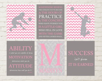 Gift for teen girl, teen art, girl volleyball player, softball art, inspirational girls art, volleyball wall art, girls quote art, set of 6