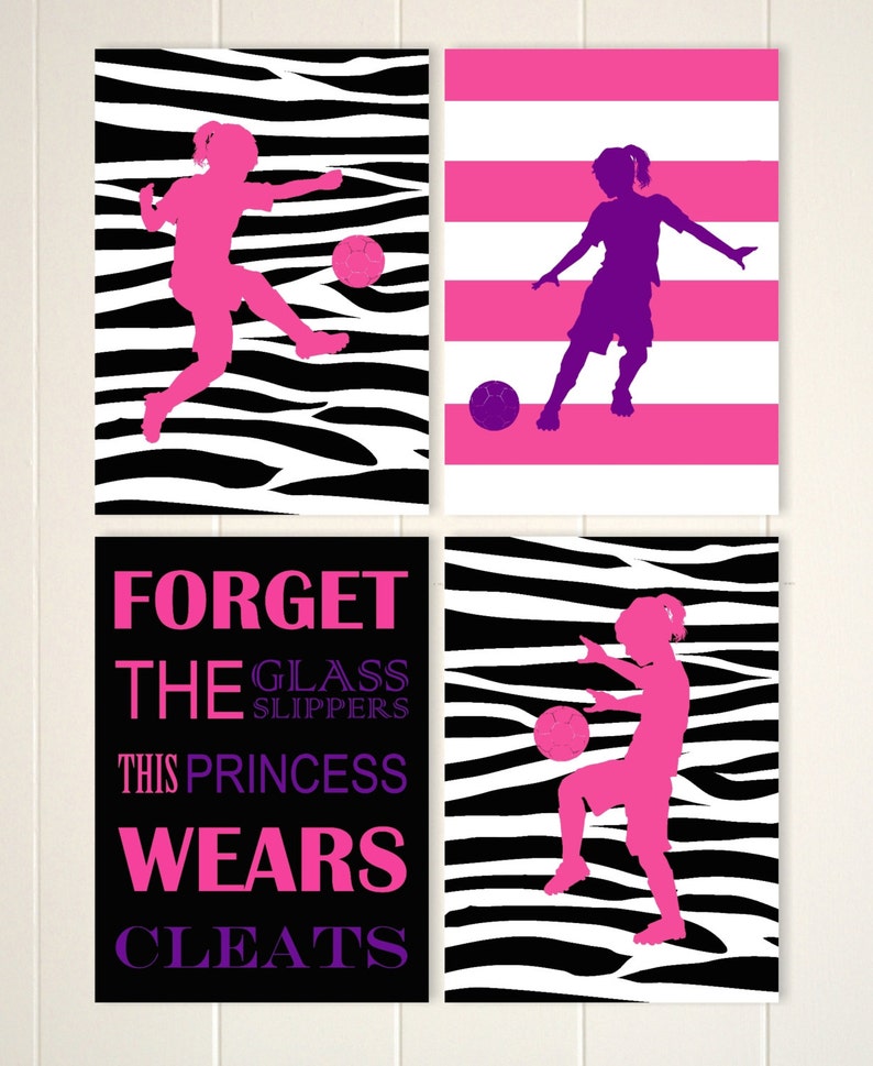 Girls custom wall art soccer art soccer girl wall art zebra | Etsy