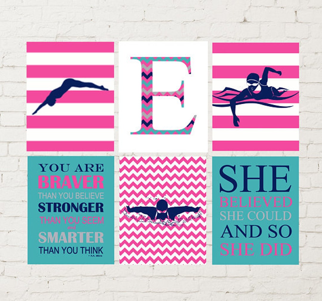 Swimming, Girls Art Prints, Modern Kids Art, Home Decor, Girl Swimmer ...
