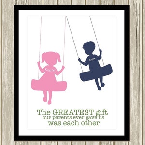 Personalized kids art, brother and sister wall art, siblings art, shared room decor. boy girl art, brother sister quote, custom colors