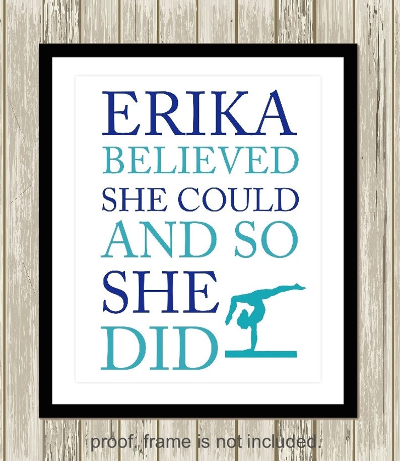 She believed she could girls wall art teen girl art gymnastics choose your colors girls inspirational quote girls sports art
