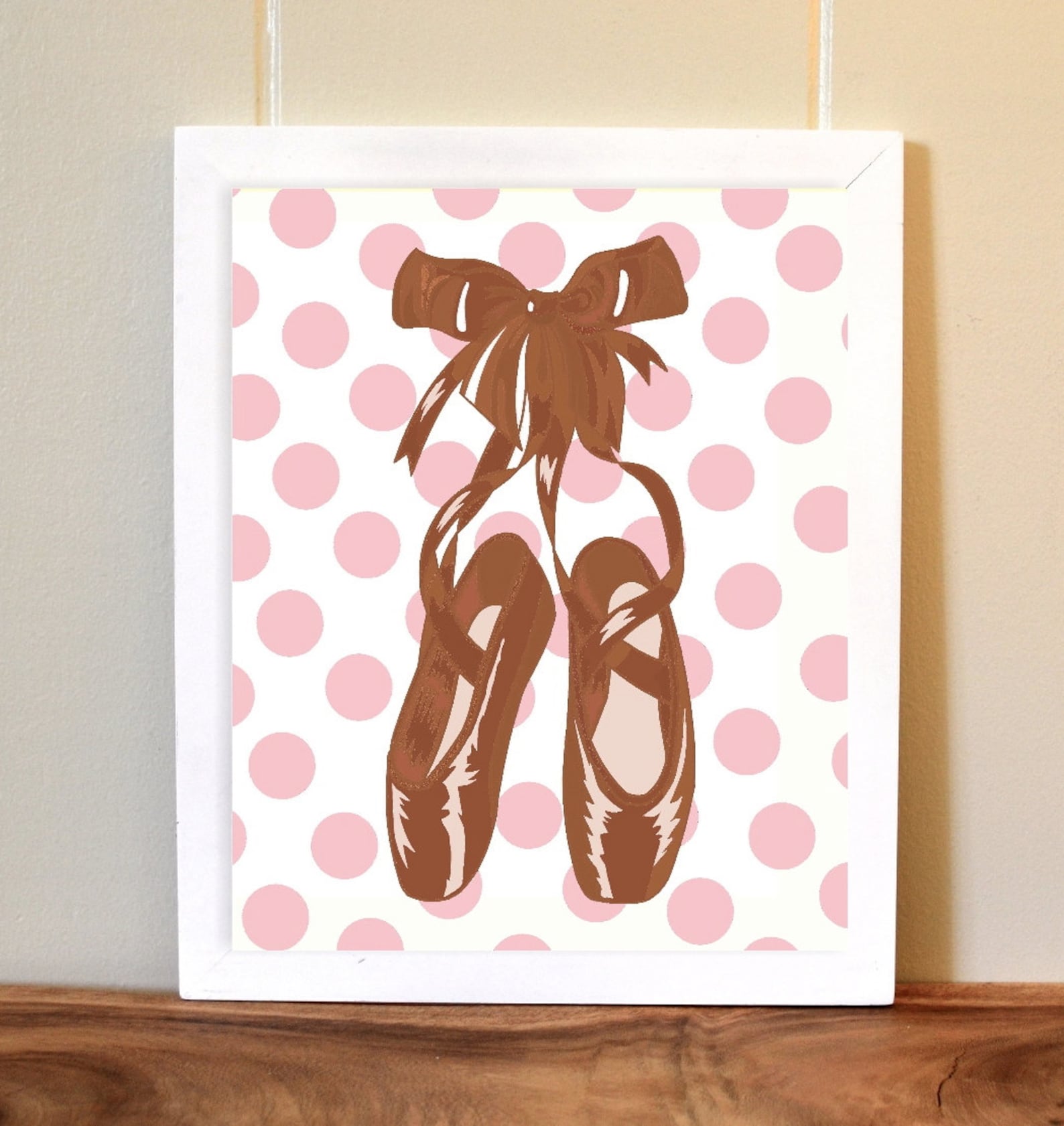 baby girl nursery, pink brown nursery, nursery art, ballet slippers, ballet art, polkadot nursery, custom color requests are wel
