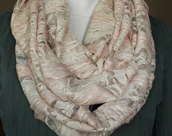 Infinity scarf,Lace Infinity fashion scarf, circle scarf, loop scarf, mothers day gift, birthday gift, flower scarf, beige scarf