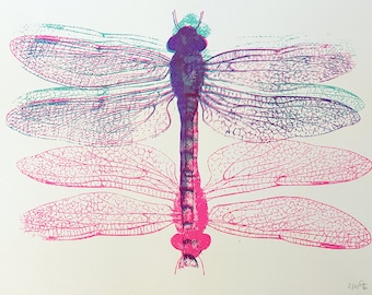 Dragonfly gift, vintage, print original - limited edition - modern art