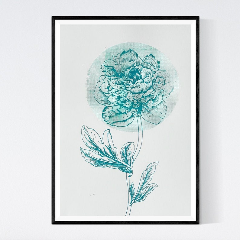 Flower poster vintage, unique peony wall decoration, screenprint wall poster imagem 1