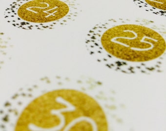 Christmas 1" Circle Numbers 1-31: Gold Star with Glitter (Series 8)