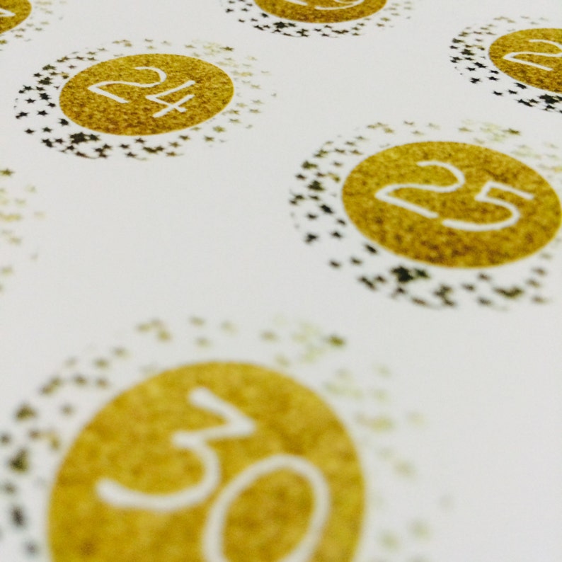 Christmas 1 Circle Numbers 1-31: Gold Star With Glitter series 8 - Etsy