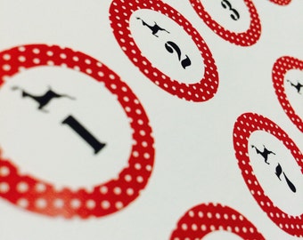 Christmas 1" Circle Numbers 1-31: Red Polkadot with Deer (Series 6)