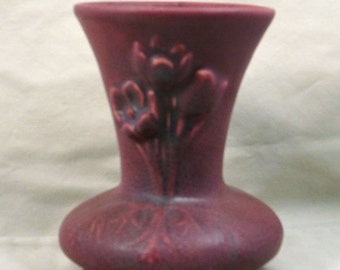 Vintage Van Briggle Pottery Persian Rose 5" Vase with Tulip Decoration