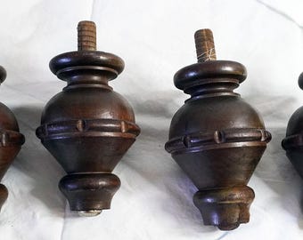 4 Vintage Turned Wood Furniture Legs 5" Tall 3.125" Diameter