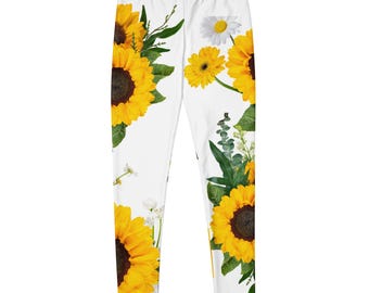 Sunflower High Waisted Leggings - Recycled Floral Yoga Pants for Women