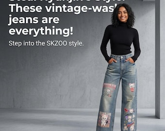 Stray Kids Hyunjin SKZOO Jeans anchos desgastados, atuendo de concierto de Kpop Streetwear