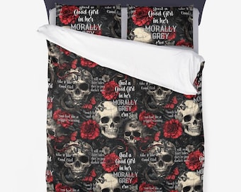 In My Morally Grey Era Duvet Cover - BookTok Aesthetic Bedding - Dark Romance Room Decor - Gothic Skeleton Hand Art - Twin Full Queen King