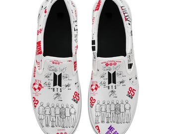 BTS 2026 World Tour Autograph Slip On Shoes | Kpop Concert Outfit, Bangtan Army Gift, Aesthetic Fan Streetwear, Custom Canvas Sneakers