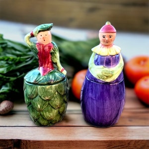 Lot de 2 bocaux pour femmes Baum Bros aubergines et artichauts des années 1980