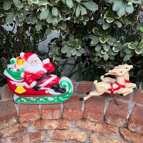 Vintage Christmas Empire Santa Sleigh Reindeer Blowmold