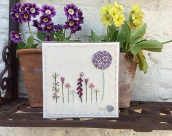 Little cottage garden hand embroidered card
