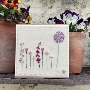 Little cottage garden hand embroidered card