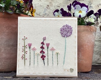 Little cottage garden hand embroidered card