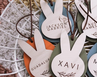 Etiqueta personalizada para canasta de Pascua, etiqueta con nombre de conejito para niños