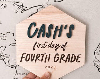 Personalized First Day of School Sign: 3D Engraved Wood