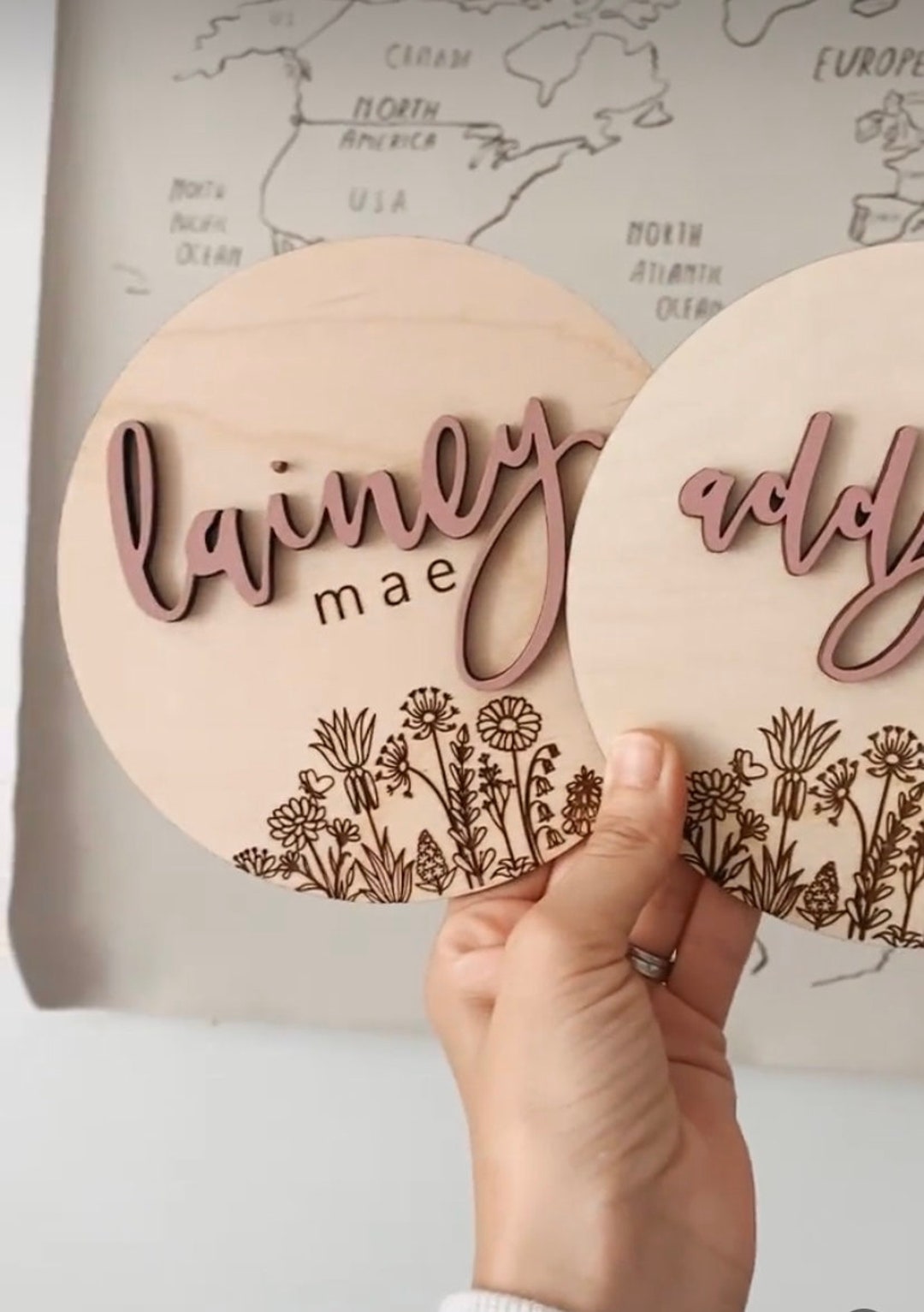 Floral Baby Girl Birth Announcement Sign: Laser Engraved Birch Wood - Etsy