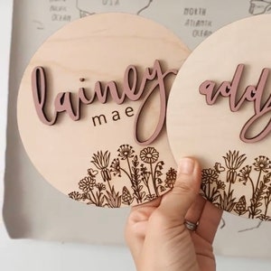 Floral Baby Girl Birth Announcement Sign: Laser Engraved Birch Wood