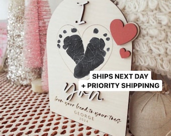 Baby's first Valentines Day footprint sign, Newborn footprint keepsake, My first Valentines Day, Valentines Gift for wife, kids craft