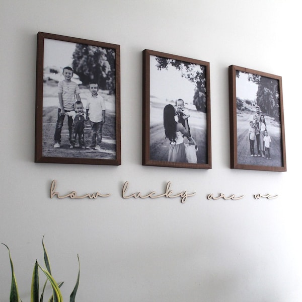 How Lucky Are We, living room wall art, Custom wood words, Quote cut out