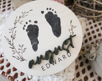 Newborn Hospital footprint keepsake, Baby Name sign Hospital footprint, Newborn Birth Announcement Sign, Personalized gift, footprint ready