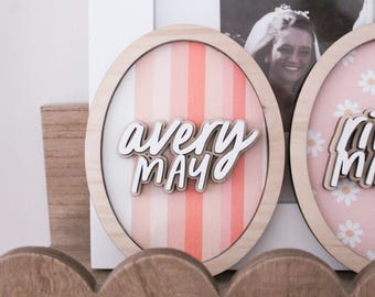 Daisy Floral Birth Announcement Sign: 3D Laser Cut Baby Girl Name